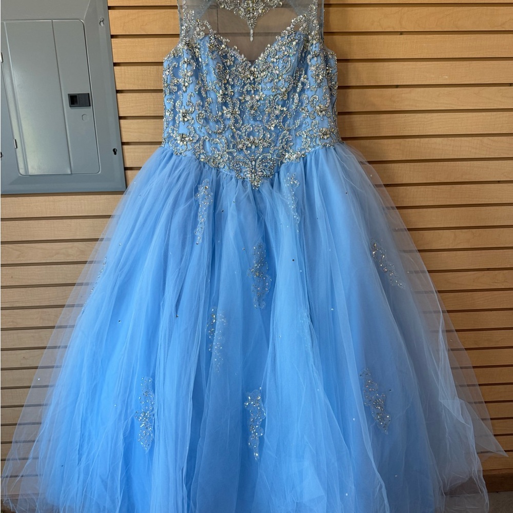 Blue Beaded Tulle ballgown prom Dress
